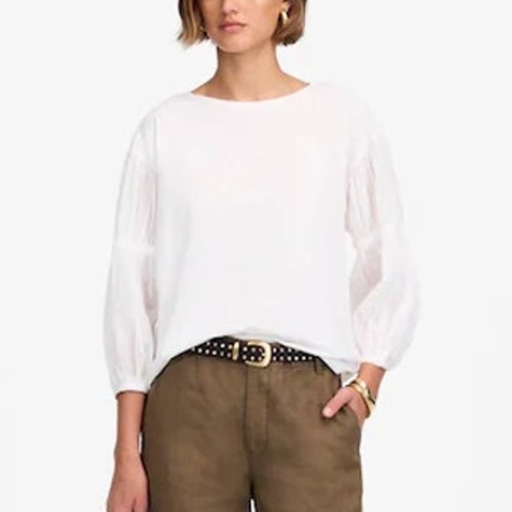 Madewell Puff Sleeve Drop Shoulder Knit Cotton Top White Size Small NWT